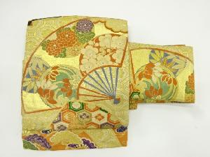 アンティーク　扇面に花丸紋・鶴・古典柄織り出し作り帯（材料）
